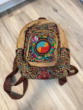 Women's Embroidered Backpack Purse Boho Hippie Canvas Shoulder Bag Adjustable